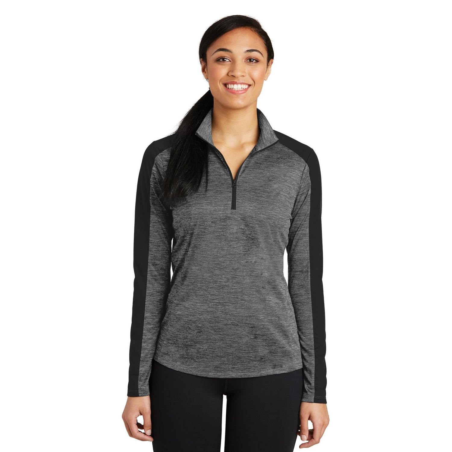 Phēnom Racing Sport-Tek Women&#39;s PosiCharge Colorblock 1/4-Zip Pullover - LST397 - Grey-Black Electric/Black