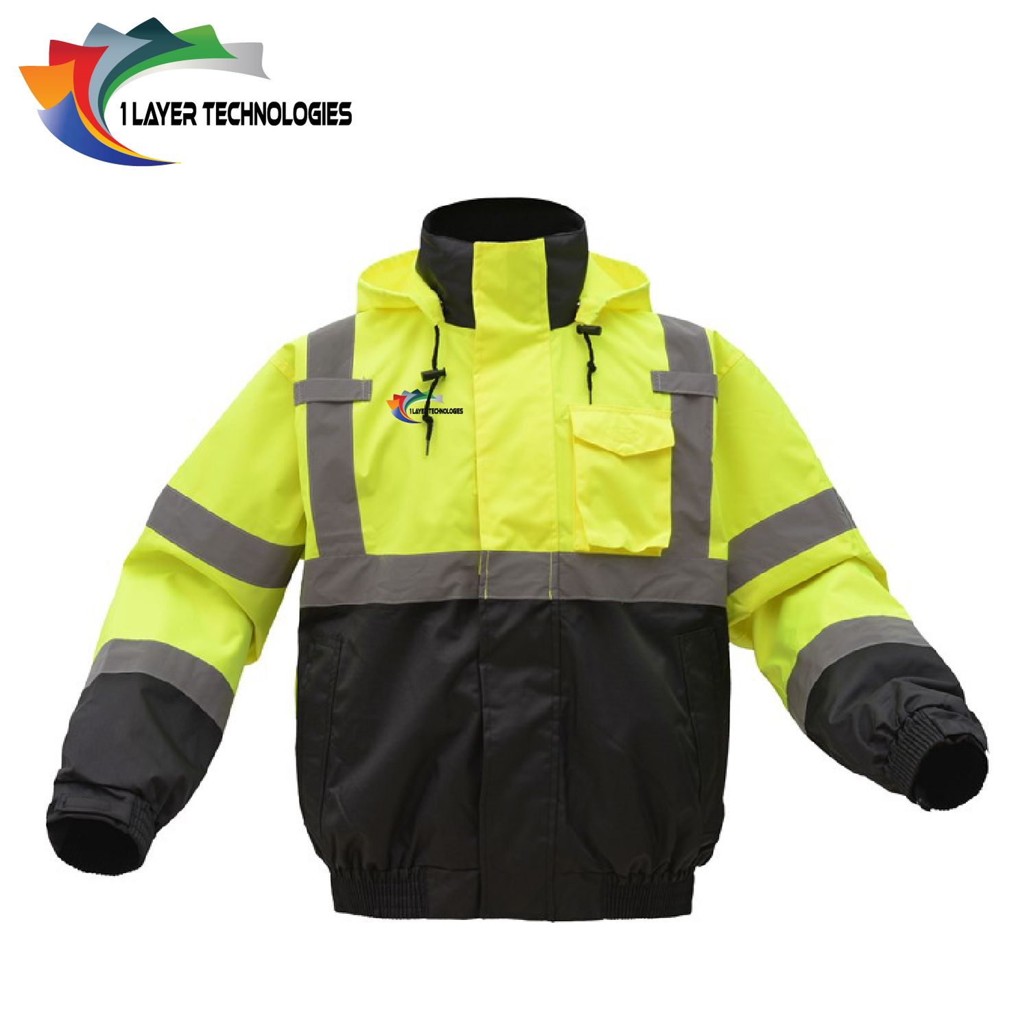 1 Layer Technologies GSS Safety - Class 3 3-IN-1 Waterproof Bomber w/ Removable Fleece - 8003 - Lime, Add Name Personalization?: NO NAME