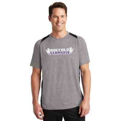Buffalo Stampede Sport-Tek Heather Colorblock Contender Tee - ST361 - Vintage Heather / Black Buffalo Stampede Sport-Tek Heather Colorblock Contender Tee - ST361 - Vintage Heather / Black