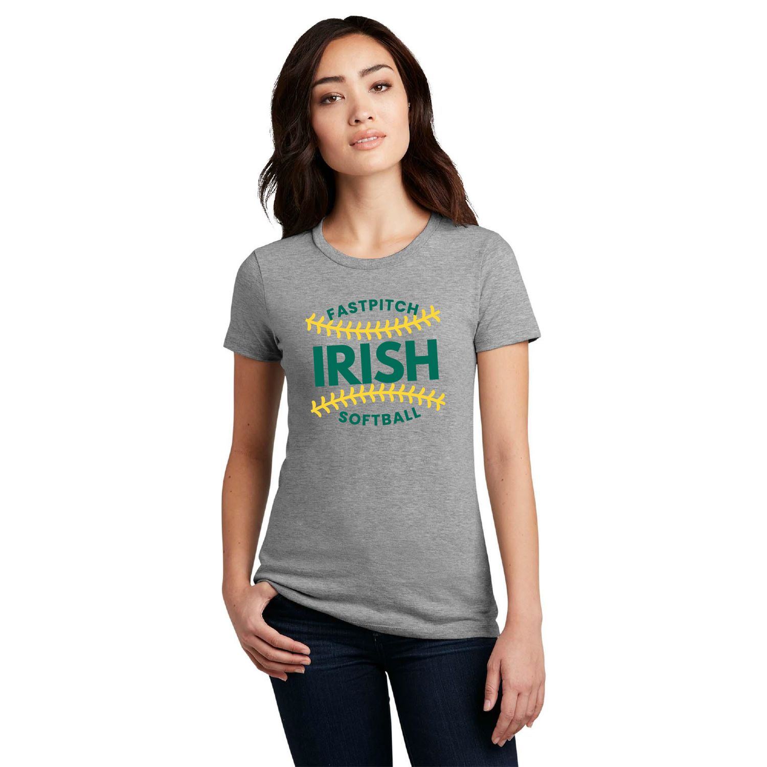 IRISH Fastpitch District Women’s Perfect Blend CVC Tee - DM108L - Light Heather Grey