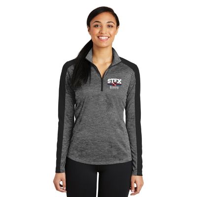 Women's STFX Sport-Tek PosiCharge Electric Heather Colorblock 1/4-Zip Pullover - LST397 - Grey Black