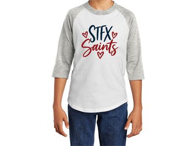 Youth STFX Sport-Tek Colorblock Raglan Jersey - YST200 - White / Heather Grey