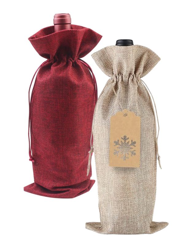 Holiday Burlap Wine Gift Bag