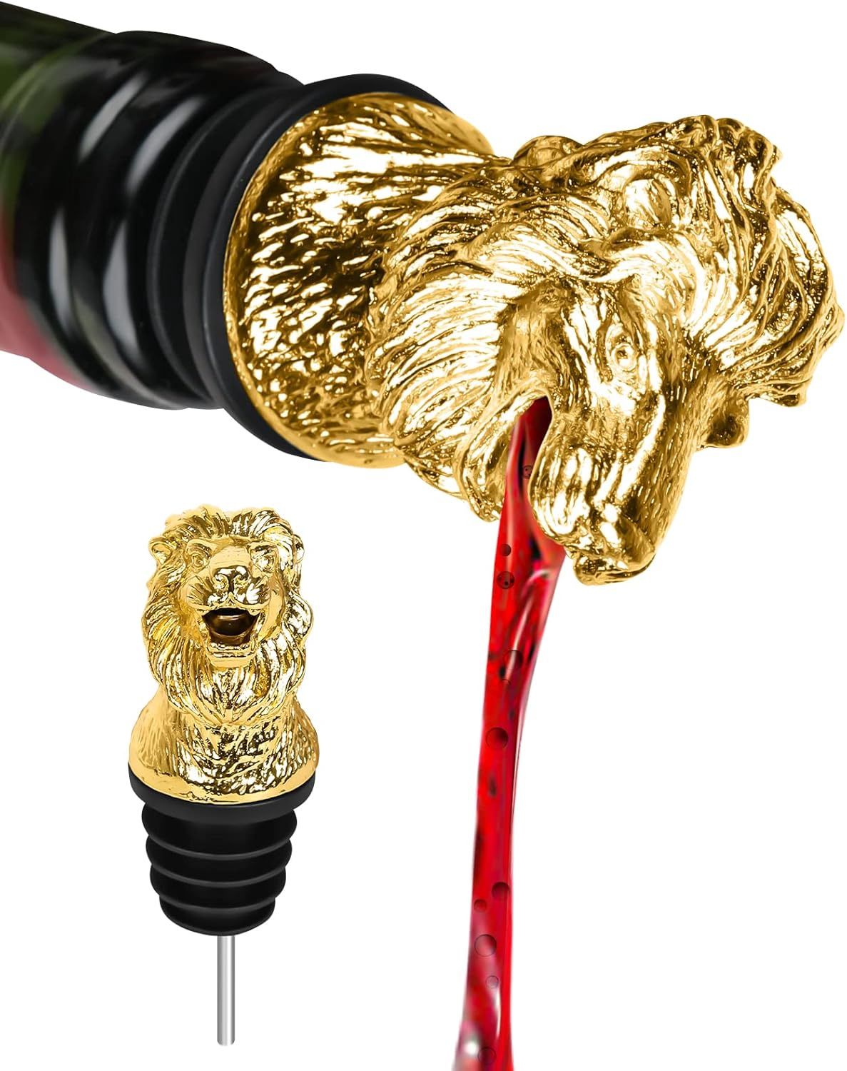 Lion Head Wine Pourer &amp; Aerator, Colour: Gold