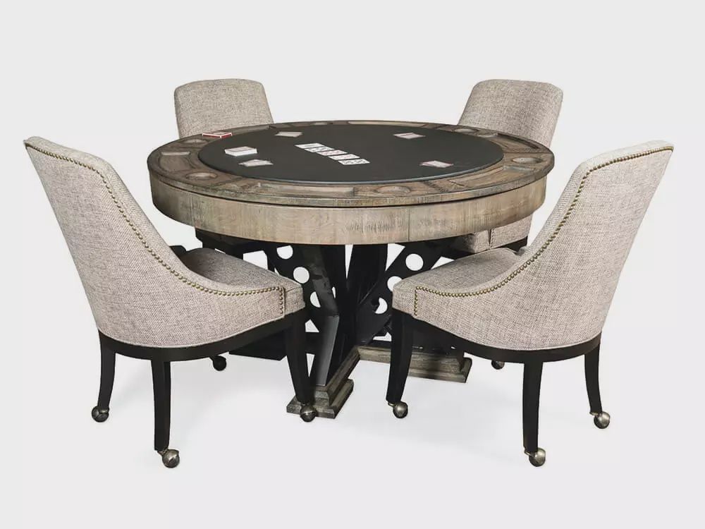 Vienna Poker table &amp; 4 chairs, Color: Silvered Oak