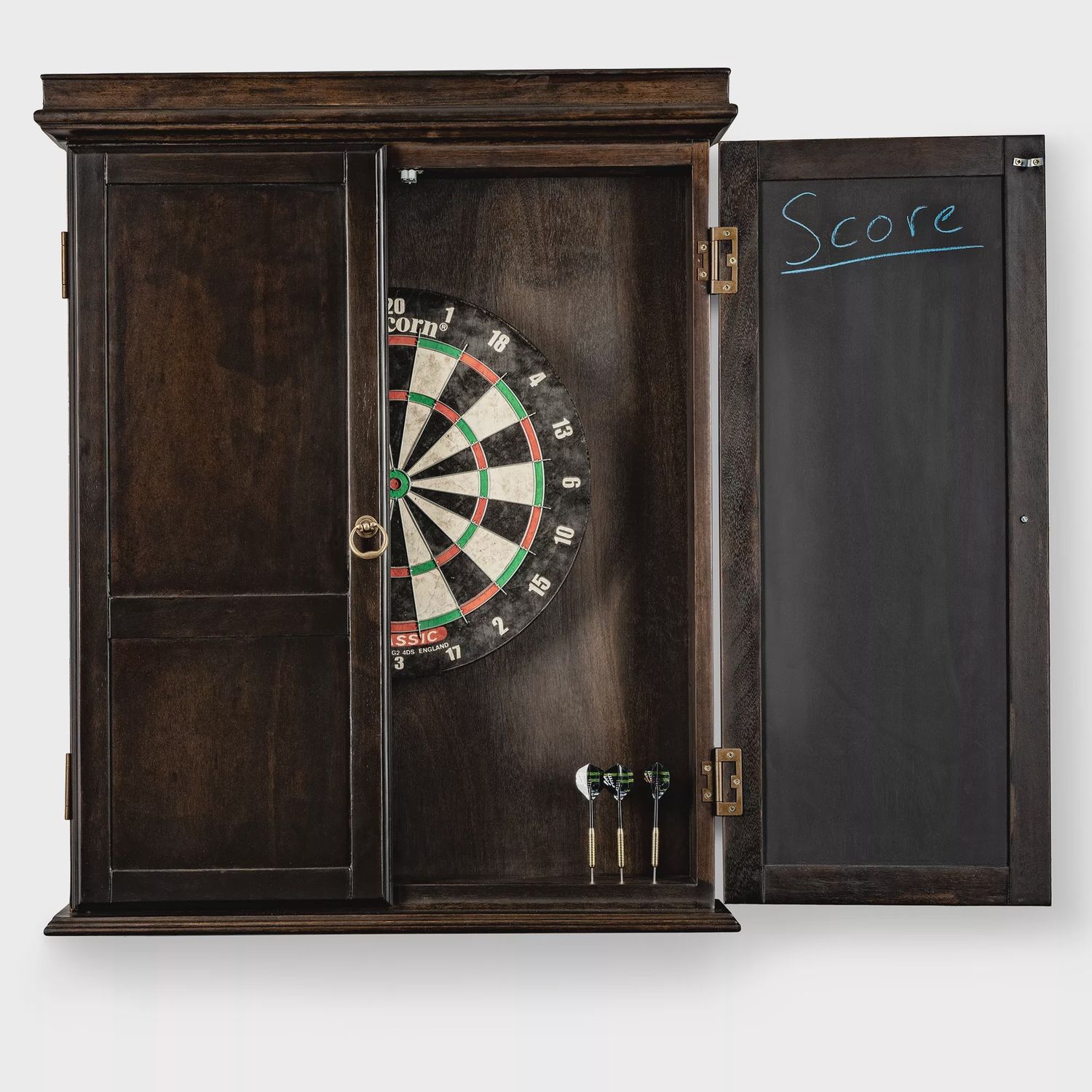 Rustic Dartboard Cabinet, Color: Barndoor Gry