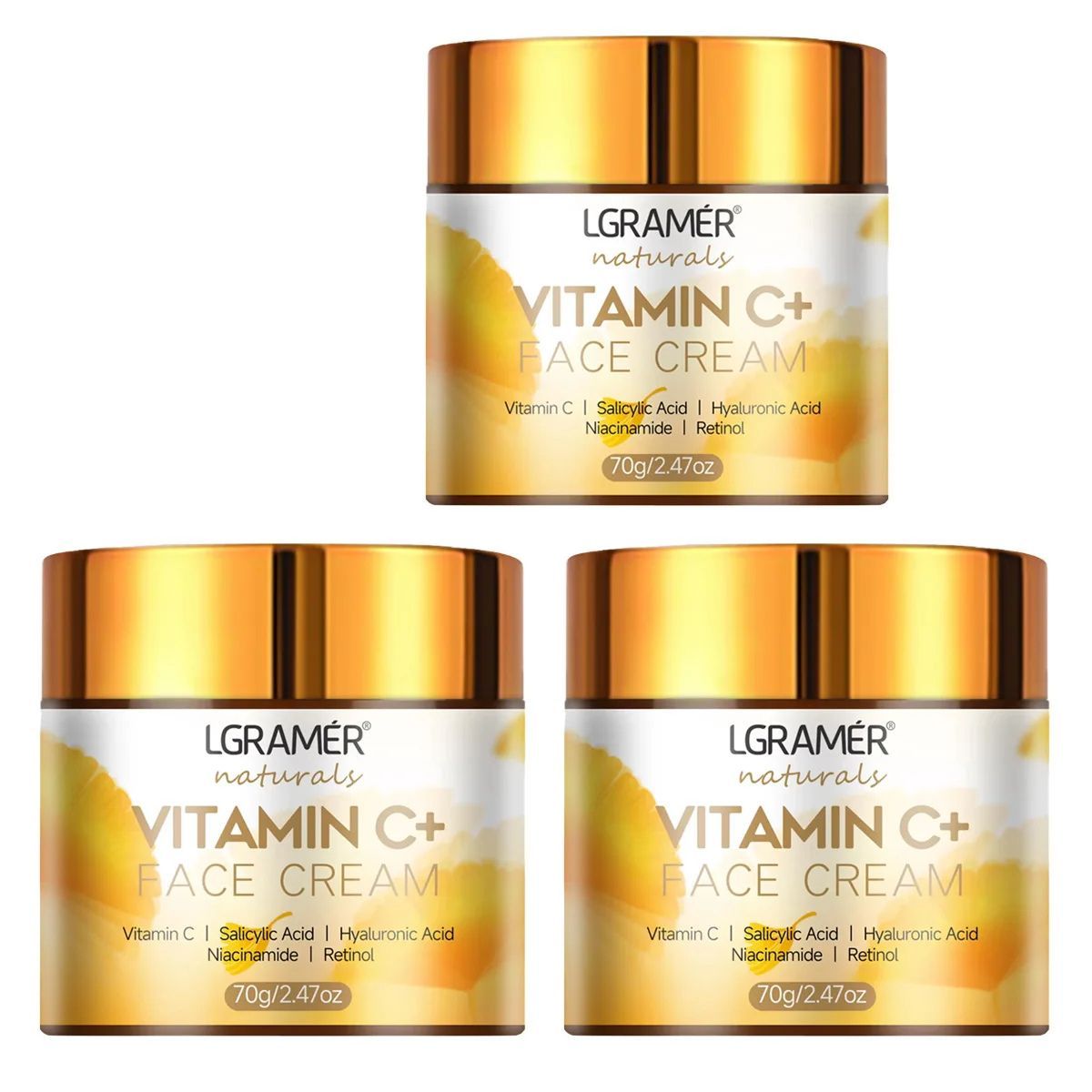 Lume Bundle 3 Vitamin C &amp; Retinol Face Cream 70g – Brightening, Firming &amp; Anti-Aging Moisturizer with Hyaluronic Acid for Radiant Skin