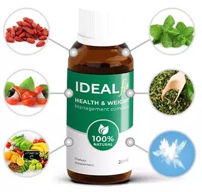Flacone di integratore alimentare liquido IDEALfit con estratti vegetali