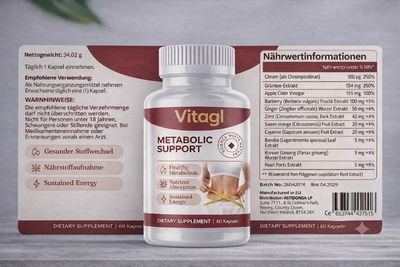Vitagl dietary supplement - 60 capsules - with green tea extract, apple cider vinegar, ginger, cinnamon, chromium and