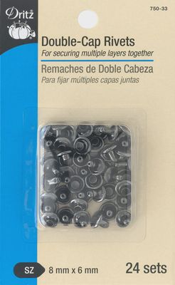 Double-Cap Rivets 8mm x 6mm 24 Sets Gunmetal