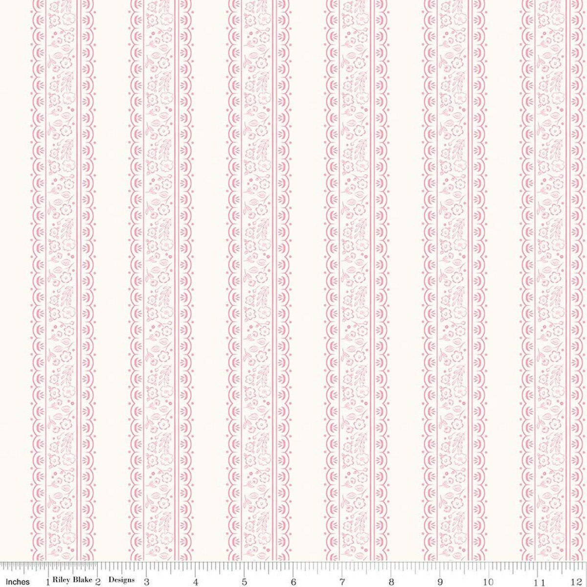 Sweet Pink Floral Stripes Cream