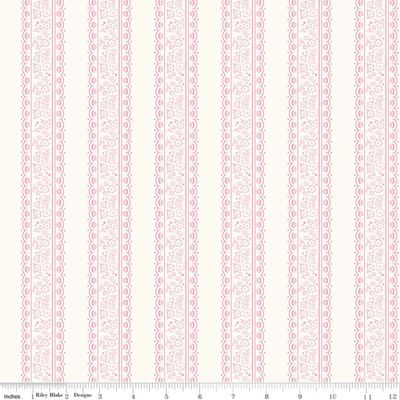 Sweet Pink Floral Stripes Cream