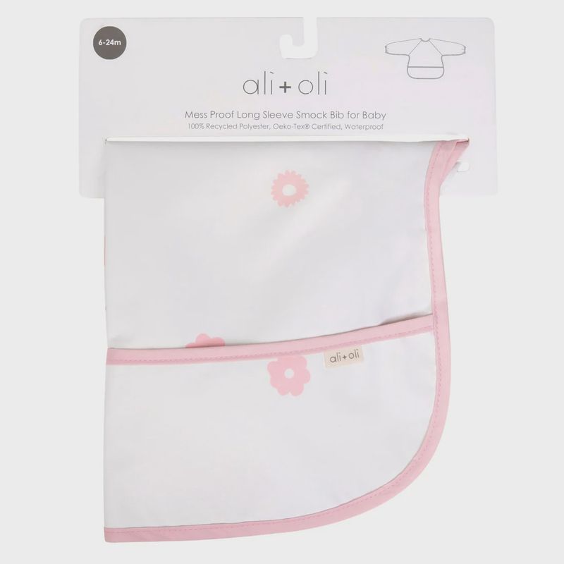 Smock Bib for Baby &amp; Toddler Long Sleeve (Pink Flowers)