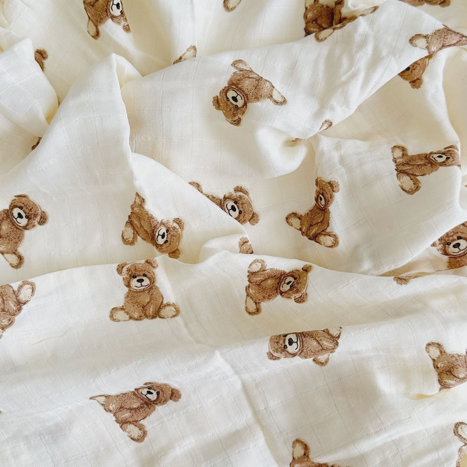 Bamboo Muslin Swaddle Baby Blanket (Teddy Bear)
