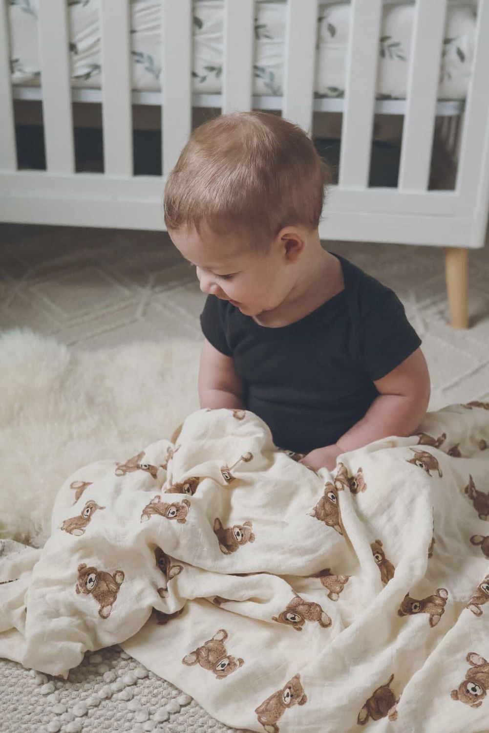 Bamboo Muslin Swaddle Baby Blanket (Teddy Bear)