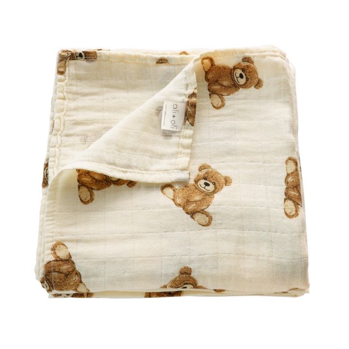 Bamboo Muslin Swaddle Baby Blanket (Teddy Bear)
