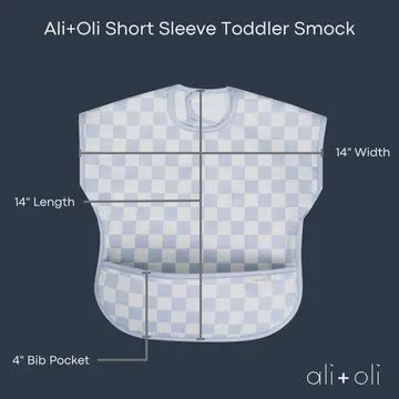 Smock Bib for Baby &amp; Toddler Short Sleeve (Blue Checkers)