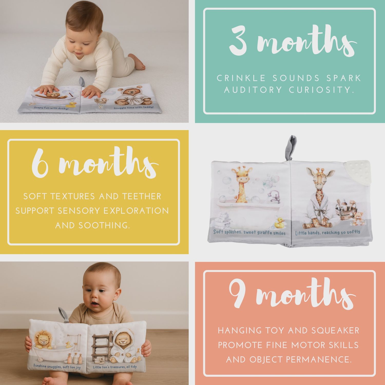 Bubble Bath 10-Page Crinkle Cloth Book for Babies &amp; Toddle