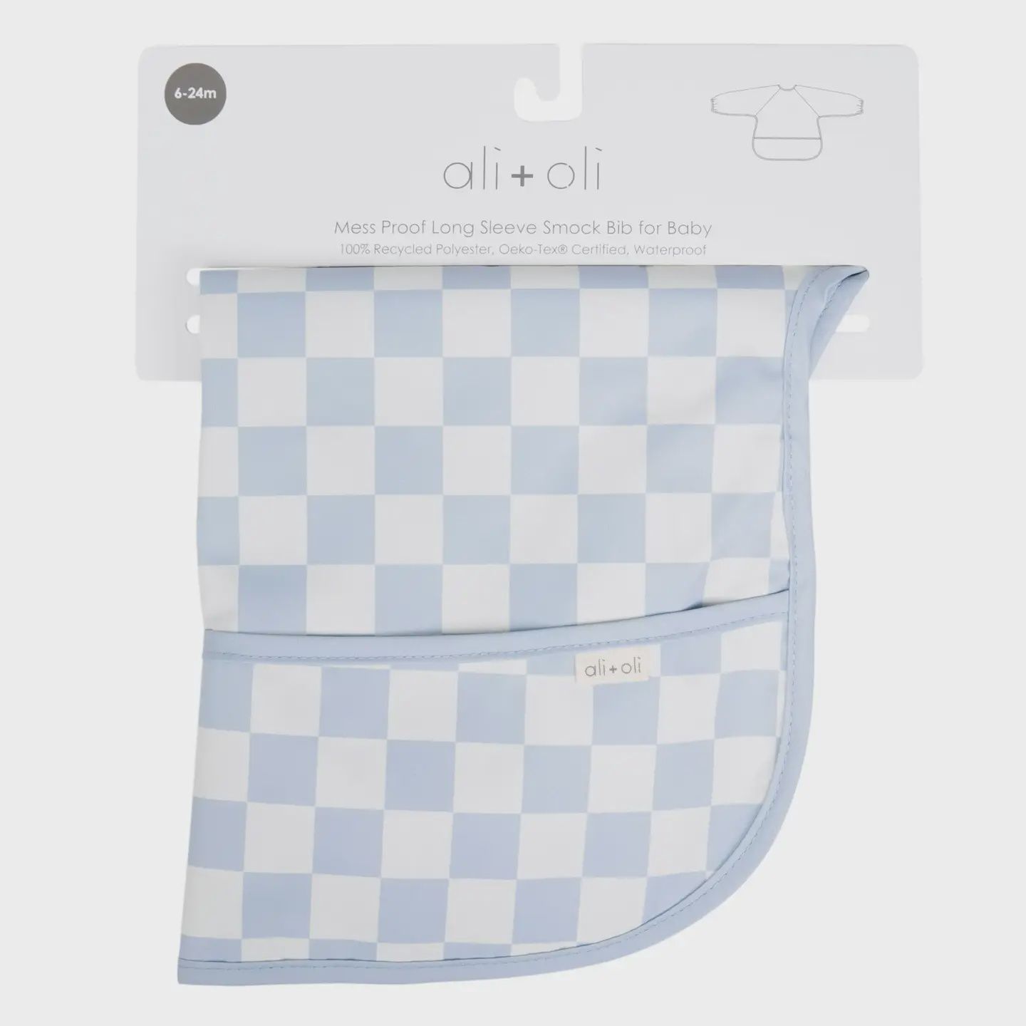 Smock Bib for Baby &amp; Toddler Long Sleeve (Blue Checkers)