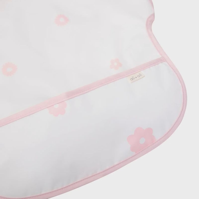 Smock Bib for Baby &amp; Toddler Short Sleeve (Pink Flowers)