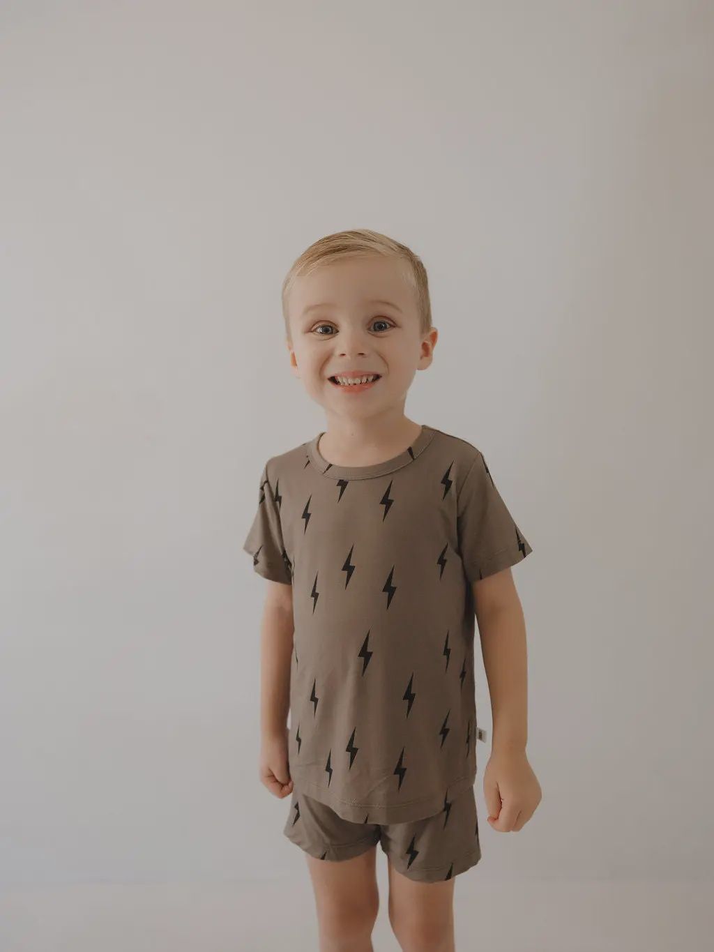 Bamboo Short Set | Brown &amp; Black Lightning Bolt