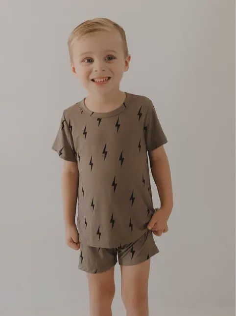 Bamboo Short Set | Brown &amp; Black Lightning Bolt