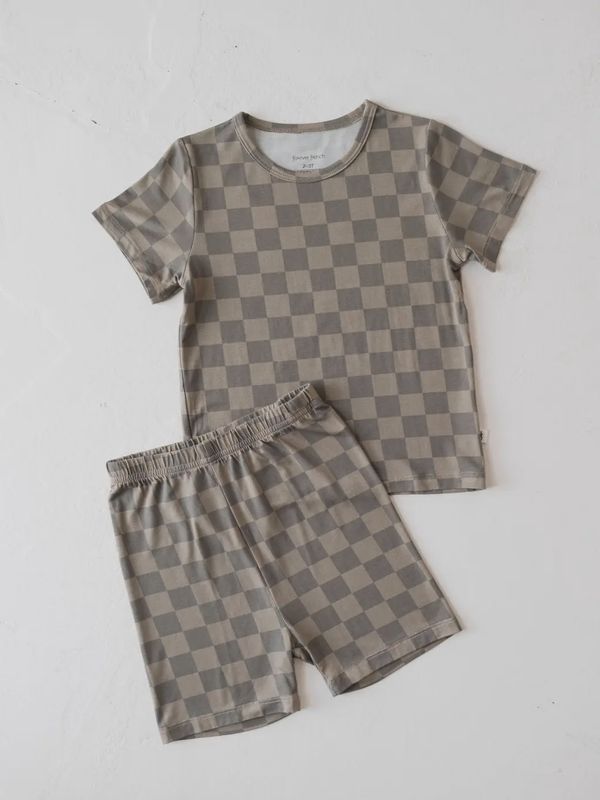 Bamboo Short Set | Faded Brown Checkerboard
