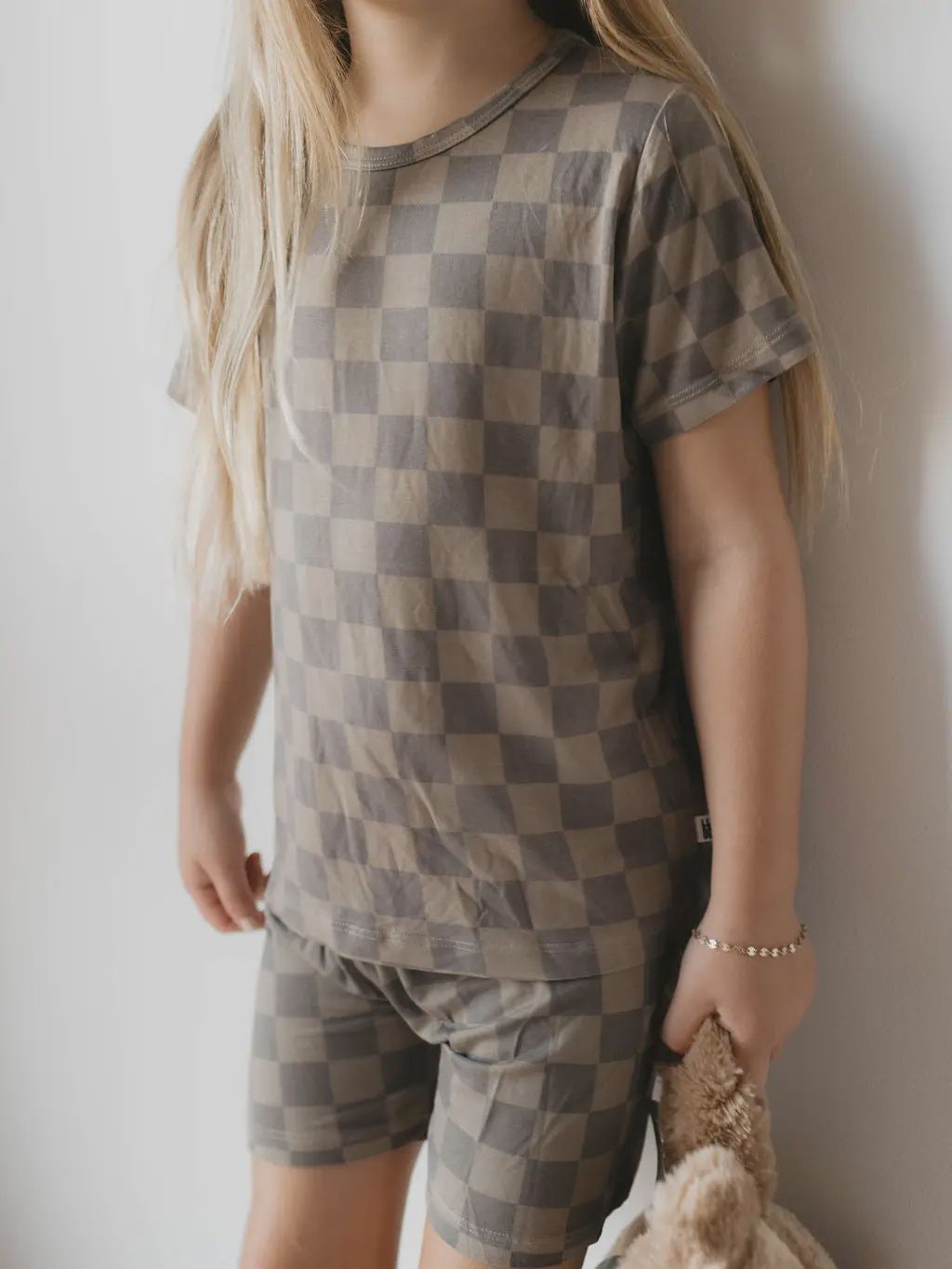 Bamboo Short Set | Faded Brown Checkerboard