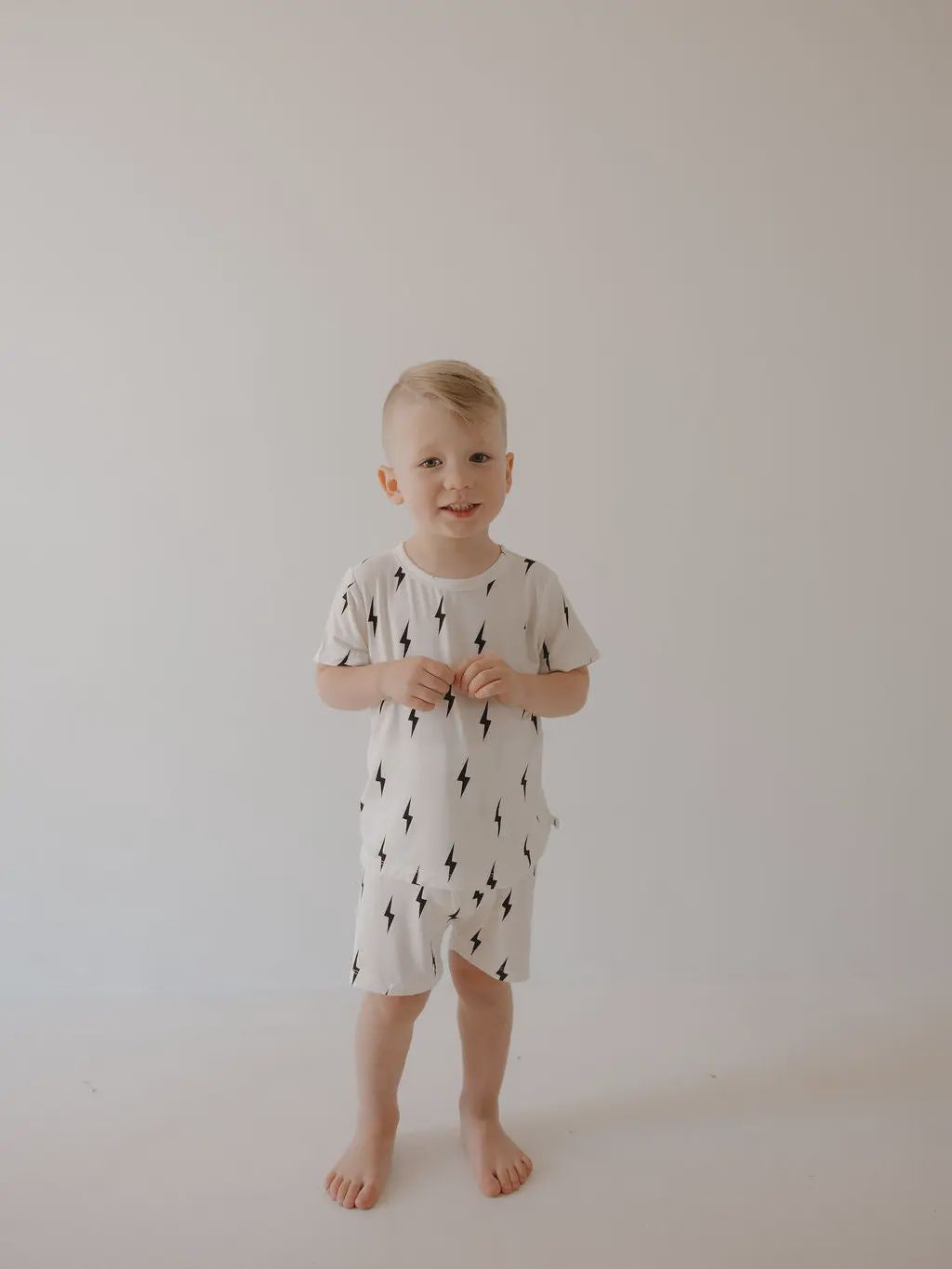 Bamboo Short Set | White &amp; Black Lightning Bolt