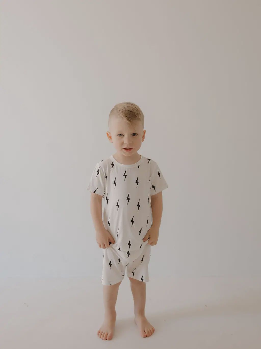 Bamboo Short Set | White &amp; Black Lightning Bolt