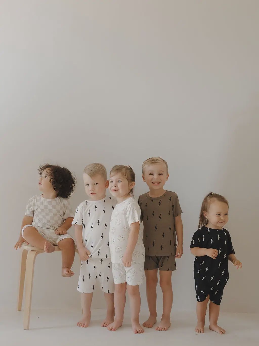 Bamboo Short Set | White &amp; Black Lightning Bolt