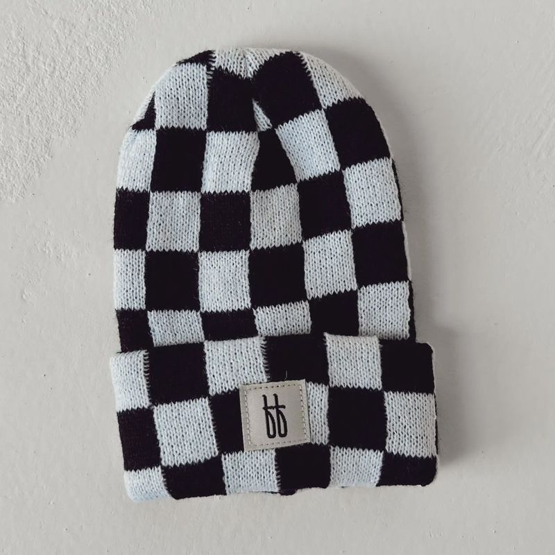 ff Knit Beanie  | Black + White Checkerboard