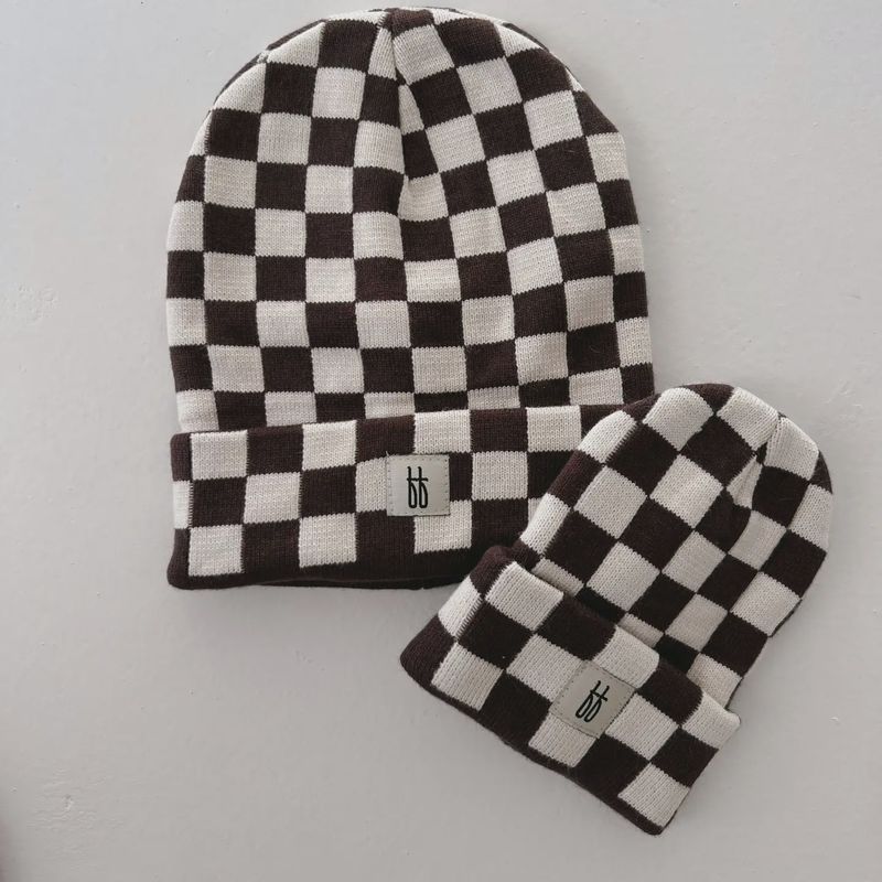 ff Knit Beanie | Coffee &amp; Cream Checkerboard