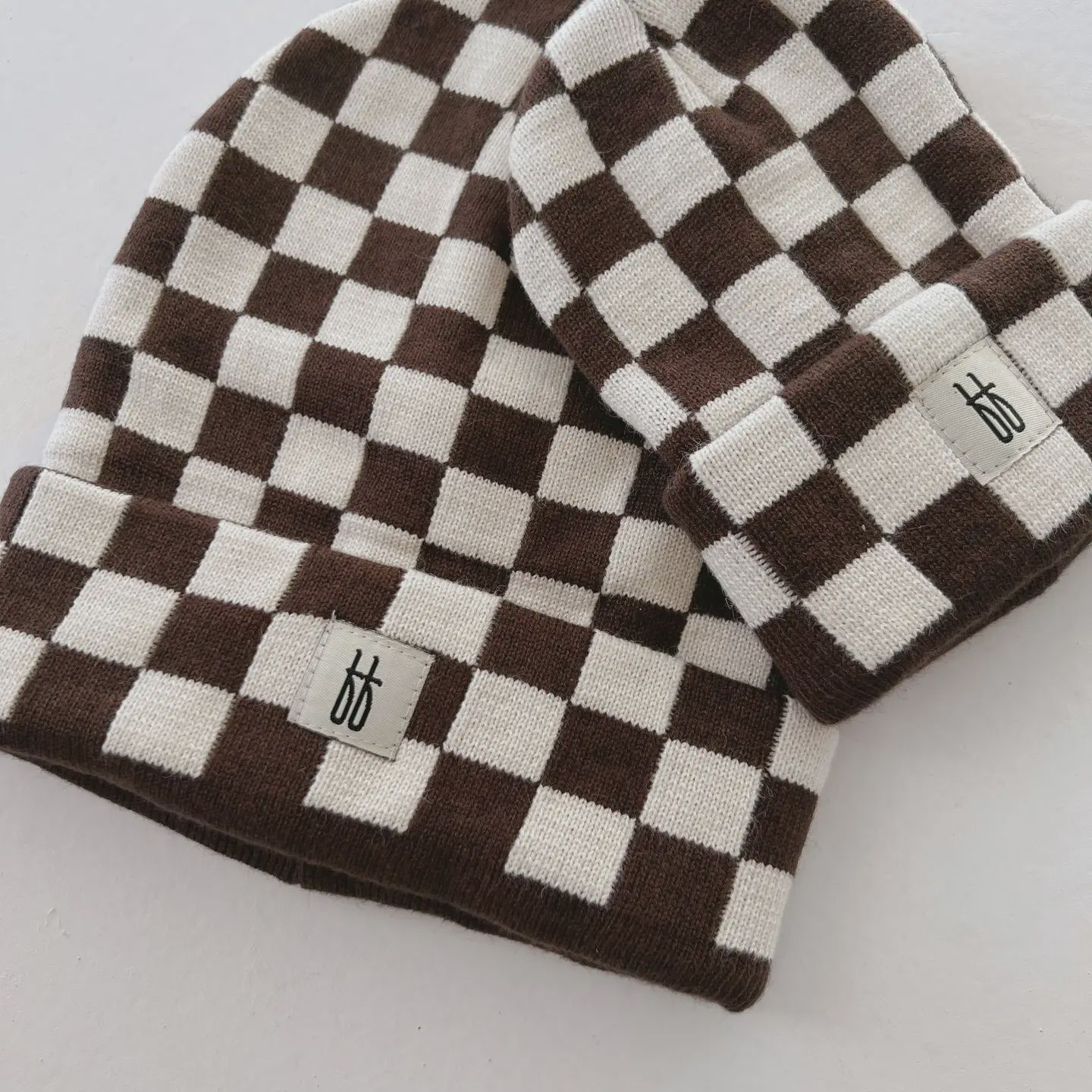 ff Knit Beanie | Coffee &amp; Cream Checkerboard