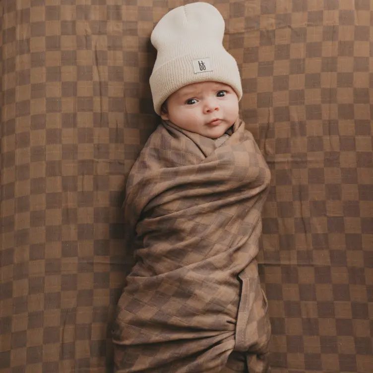 Muslin Crib Sheet | Faded Brown Checkerboard