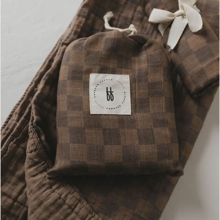 Muslin Crib Sheet | Faded Brown Checkerboard