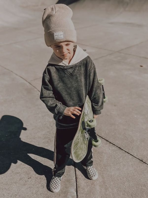 Toddler Black Acid Wash Crew-Neck Hoodie