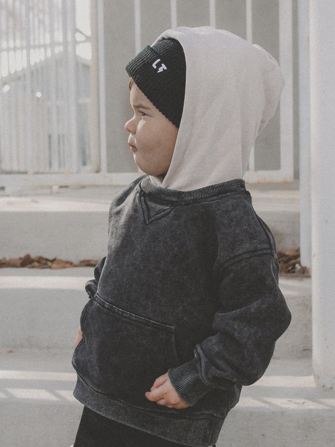 Toddler Black Acid Wash Crew-Neck Hoodie