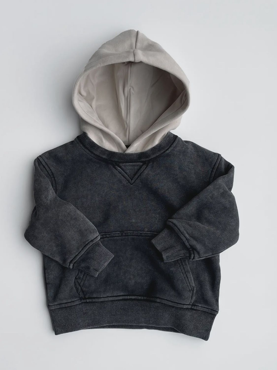 Toddler Black Acid Wash Crew-Neck Hoodie
