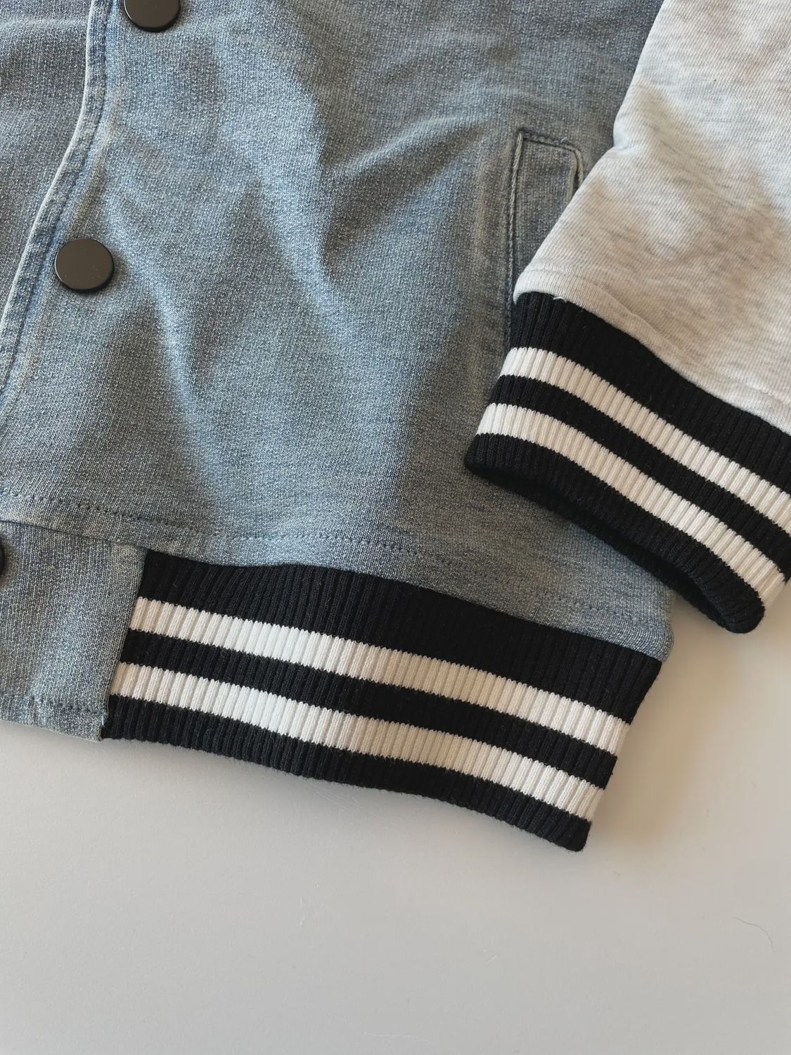 Toddler Washed Indigo Hooded Varsity Bomber