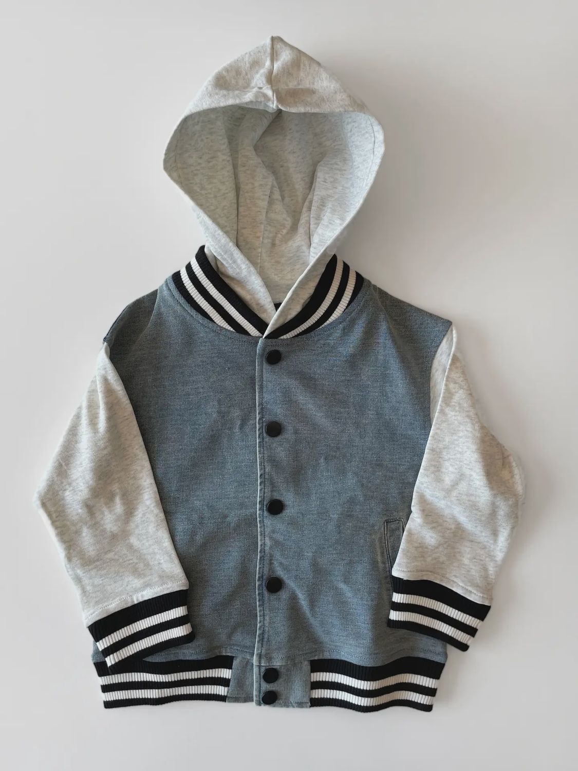 Toddler Washed Indigo Hooded Varsity Bomber
