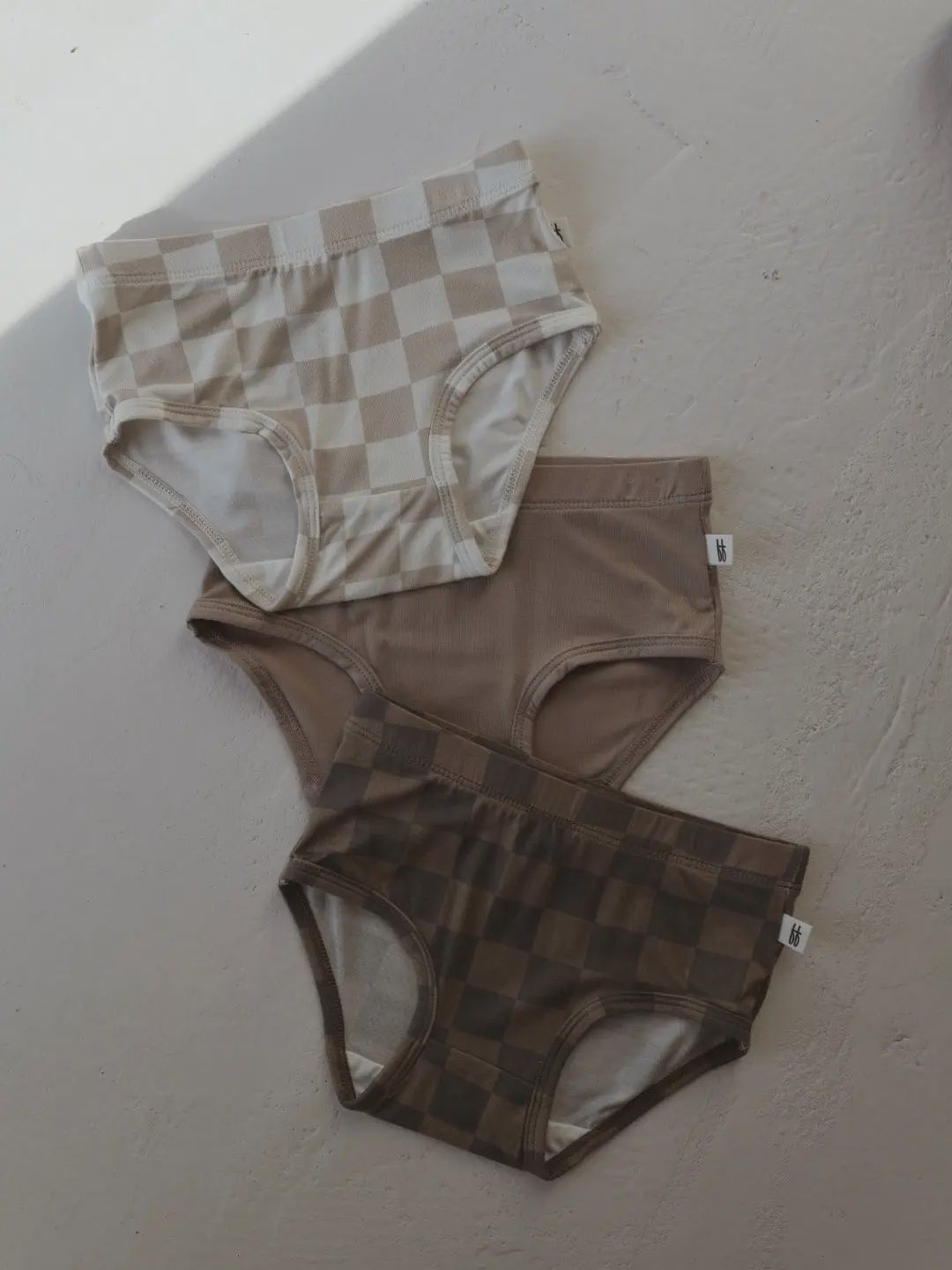 Girl's Bamboo Brief (3 Pack) | Checkerboard, Taupe, &amp; Faded Checkerboard