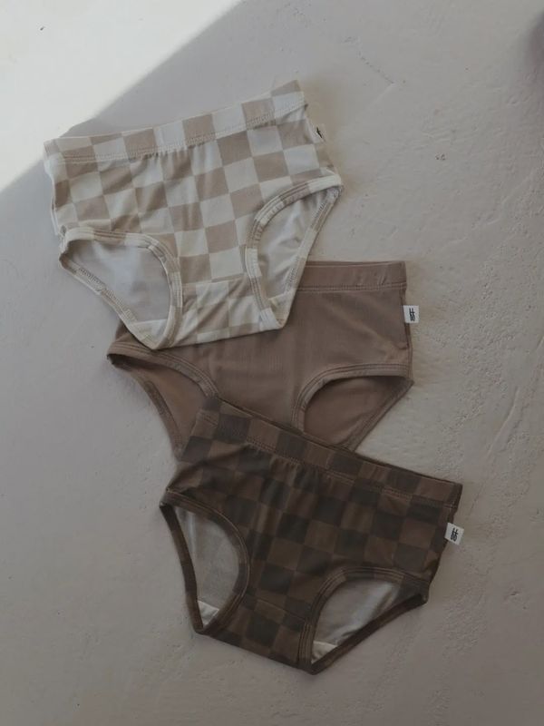 Girl's Bamboo Brief (3 Pack) | Checkerboard, Taupe, &amp; Faded Checkerboard
