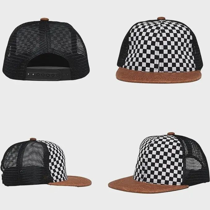 Flat Brim Trucker Hat- Checkerboard