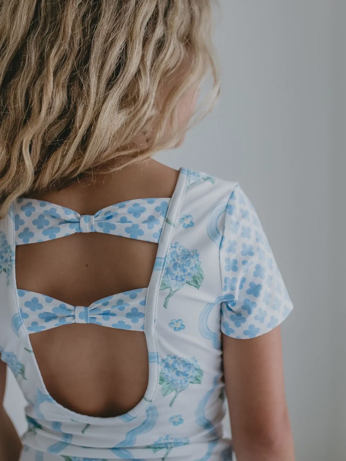 Kids Blue Floral Coquette Shortie Ballet Dance Leotard