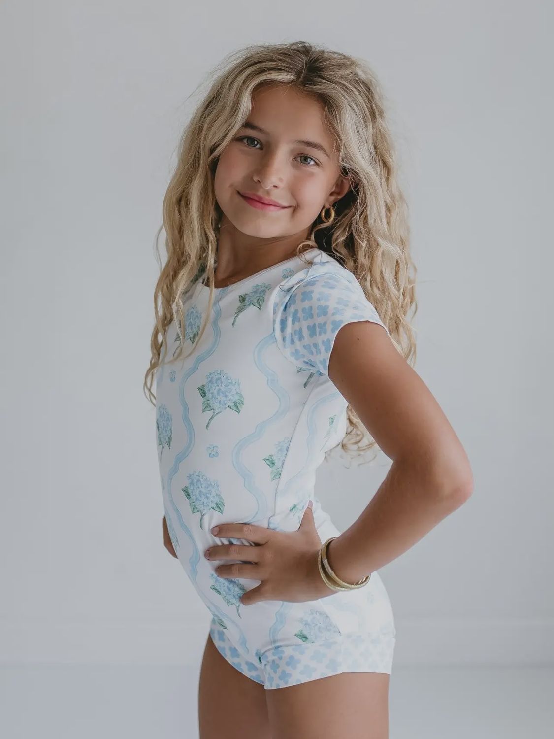Kids Blue Floral Coquette Shortie Ballet Dance Leotard