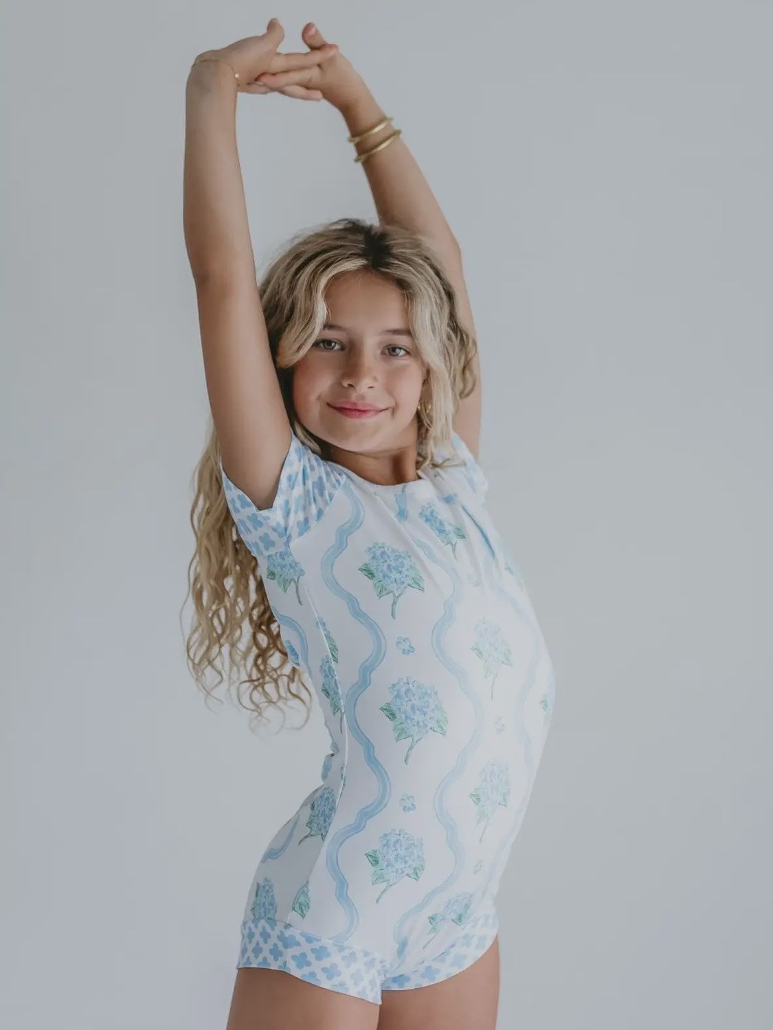 Kids Blue Floral Coquette Shortie Ballet Dance Leotard