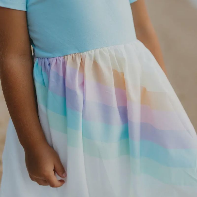 Kids Pastel Blue Rainbow Hi Lo Spring Summer Dress