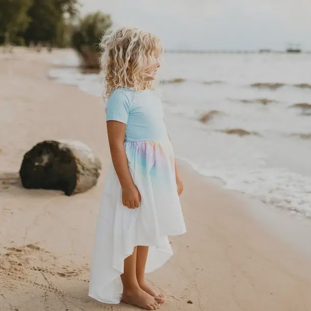 Kids Pastel Blue Rainbow Hi Lo Spring Summer Dress