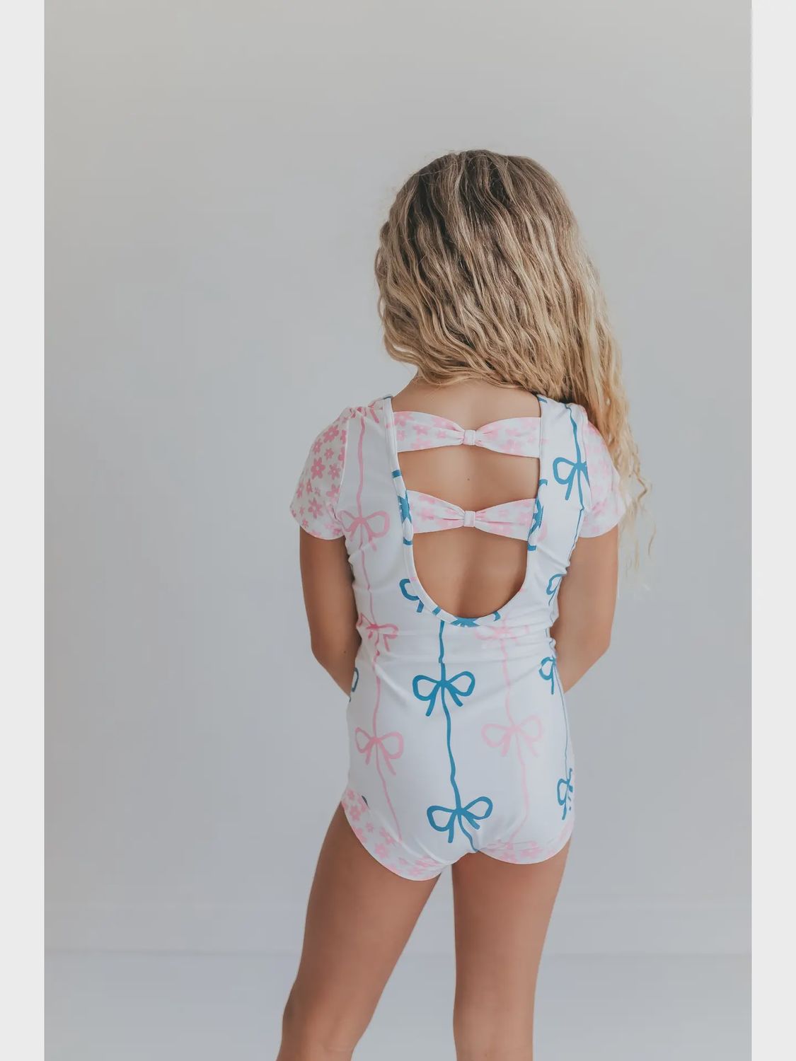 Kids Pink &amp; Blue Bow Shortie Ballet Dance Gymnastics Leotard